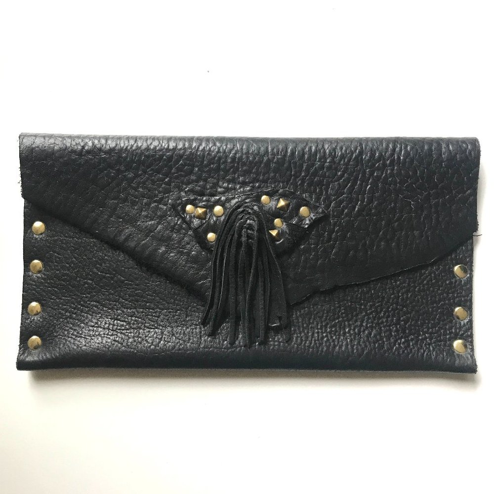 Girl on a Motorcycle Black Handcrafted Hide Clutch